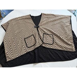 IC Connie K S Cape Shawl Poncho Art To Wear Artsy Chevron Stripe Buckle Cardigan